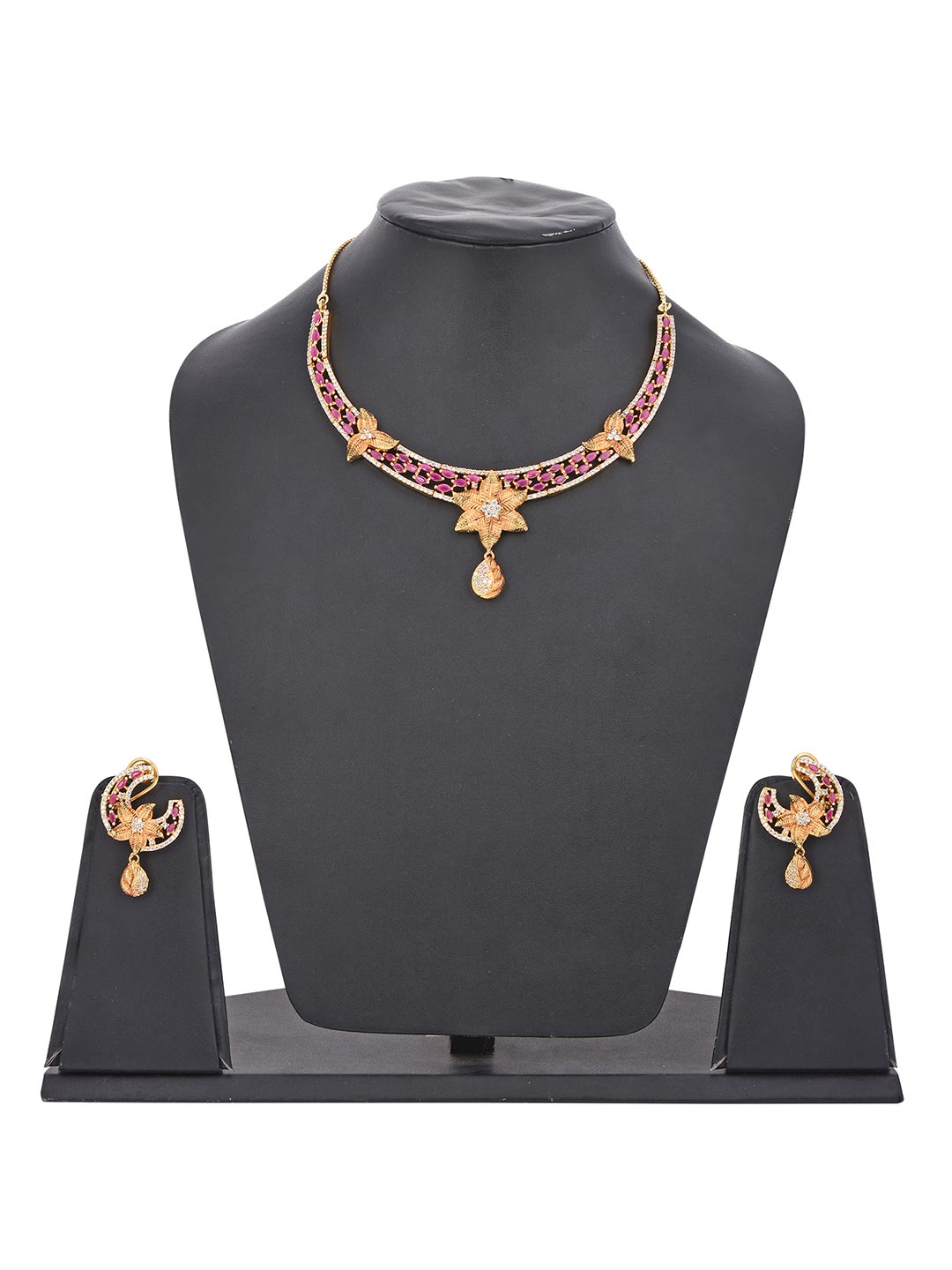 Floral Antique Designer Colored Stone Necklace Set
