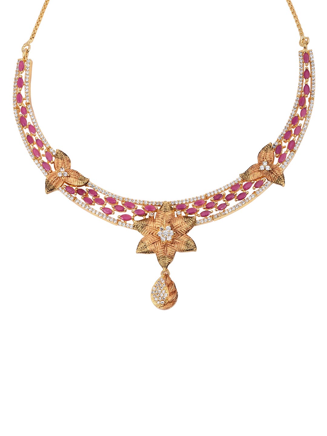 Floral Antique Designer Colored Stone Necklace Set