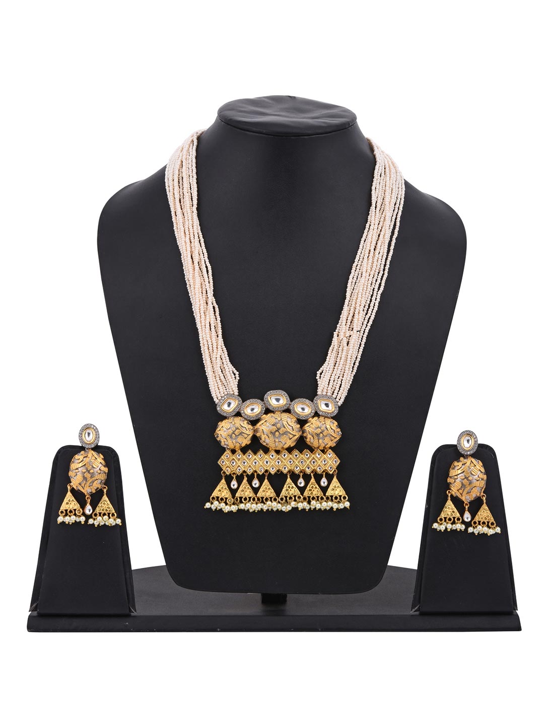 Traditional Fusion Designer Polki Pearls Necklace Set