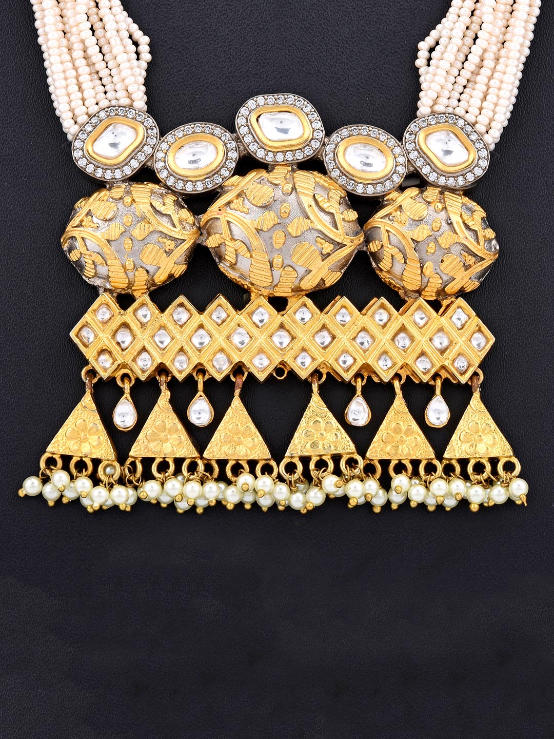 Traditional Fusion Designer Polki Pearls Necklace Set