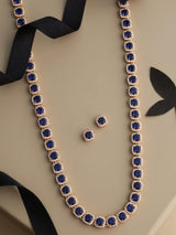 Classic Single Line Blue Stones and American Diamonds Necklace Set