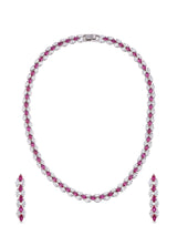 Stylish Designer Sleek Red Stones White Gold Plated Single Line Necklace Set