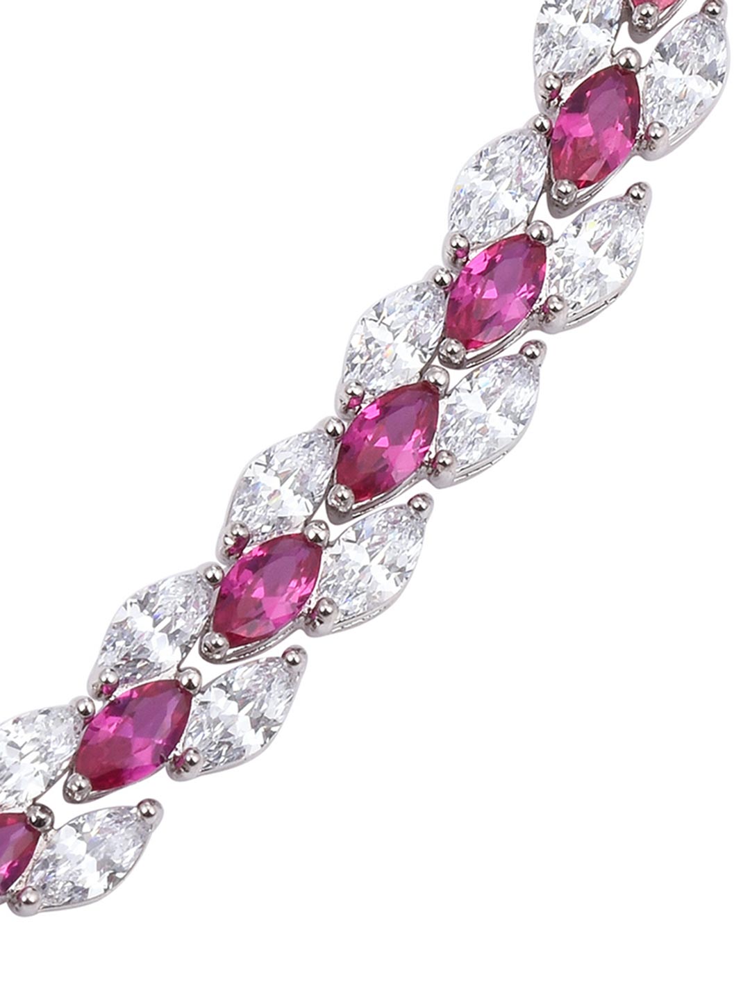 Stylish Designer Sleek Red Stones White Gold Plated Single Line Necklace Set