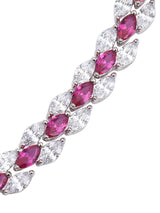 Stylish Designer Sleek Red Stones White Gold Plated Single Line Necklace Set