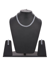 Stylish Designer Sleek Blue Stones White Gold Plated Single Line Necklace Set