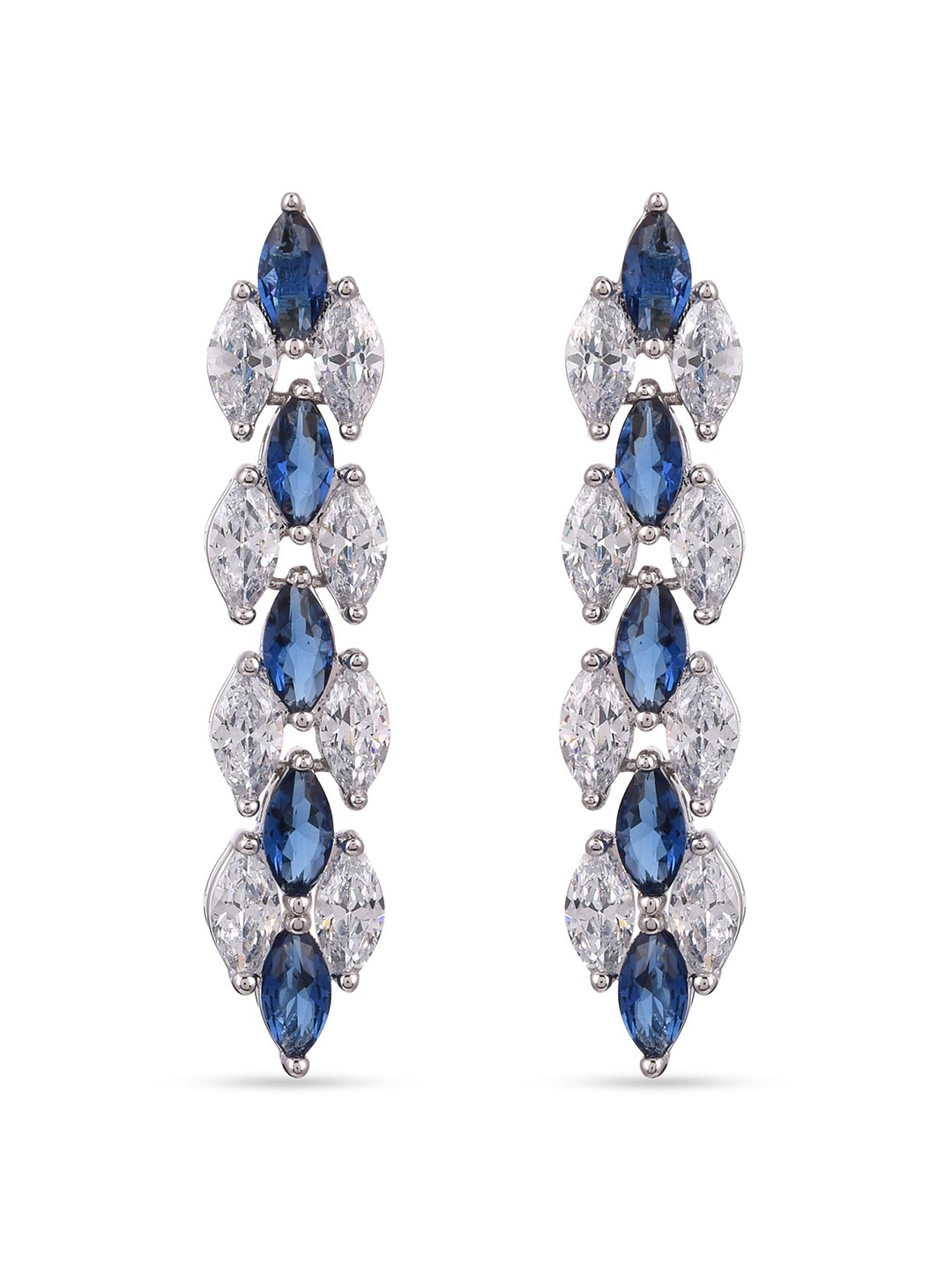 Stylish Designer Sleek Blue Stones White Gold Plated Single Line Necklace Set