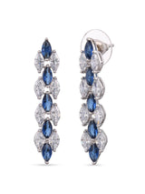 Stylish Designer Sleek Blue Stones White Gold Plated Single Line Necklace Set