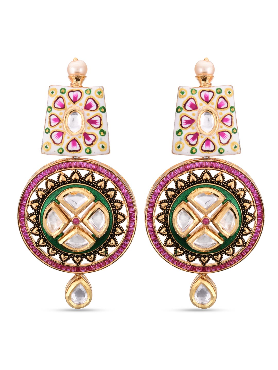 Traditional Hand Painted White Meenakari Polki Necklace Set