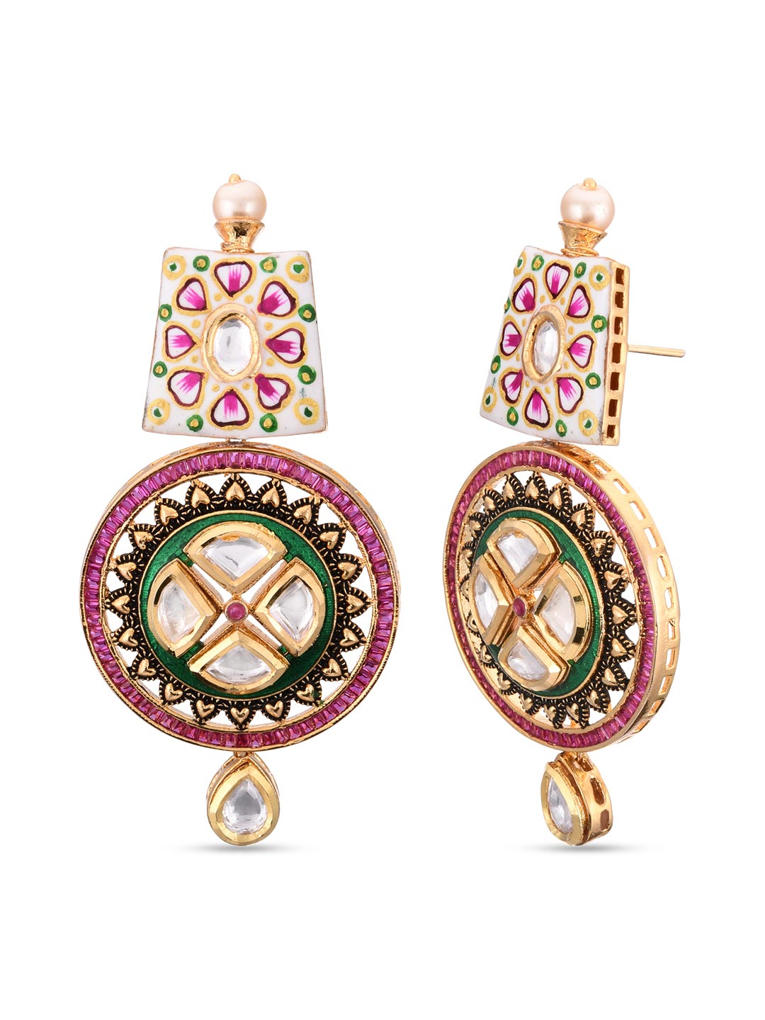 Traditional Hand Painted White Meenakari Polki Necklace Set