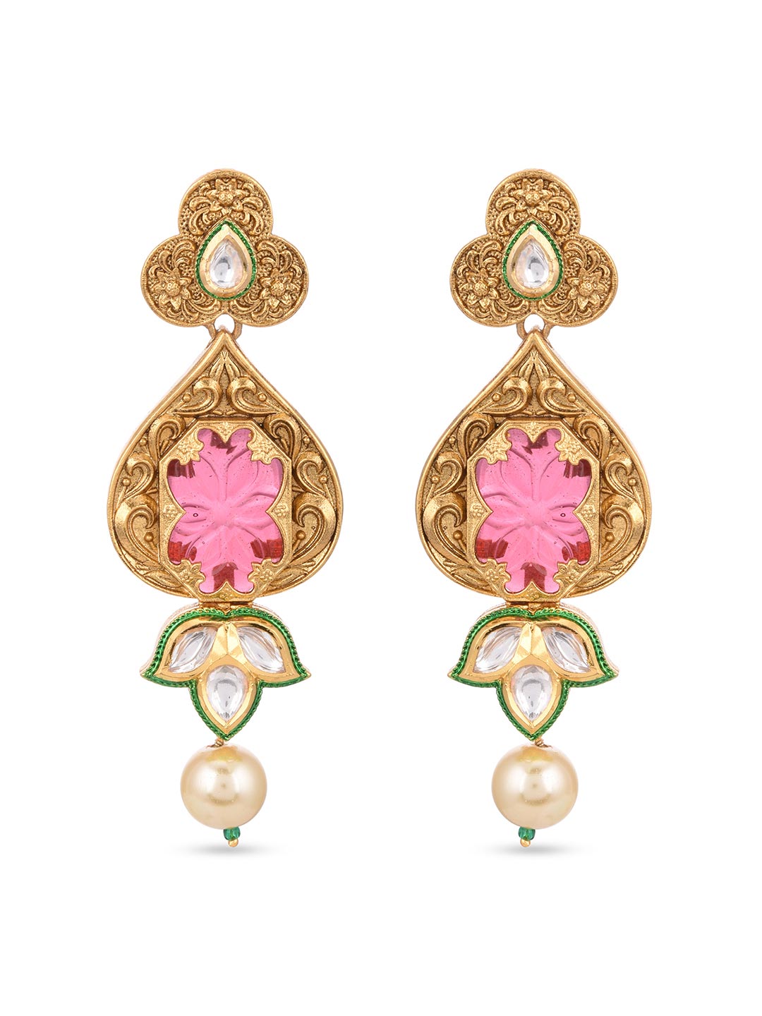 Ethnic Polki and Carving Stone Floral Designer Choker Necklace Set