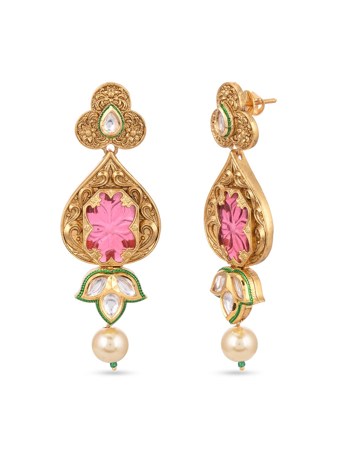 Ethnic Polki and Carving Stone Floral Designer Choker Necklace Set