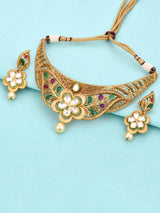 Traditional Colored Stones and Floral Filigree Necklace Set