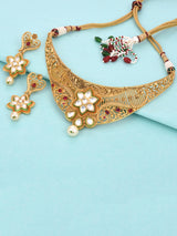 Traditional Colored Stones and Floral Filigree Necklace Set