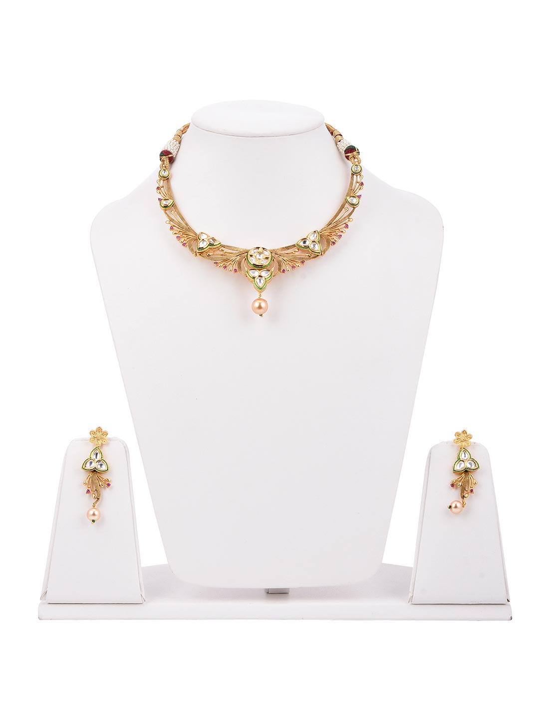 Traditional Colored Stones and Floral Filigree Necklace Set