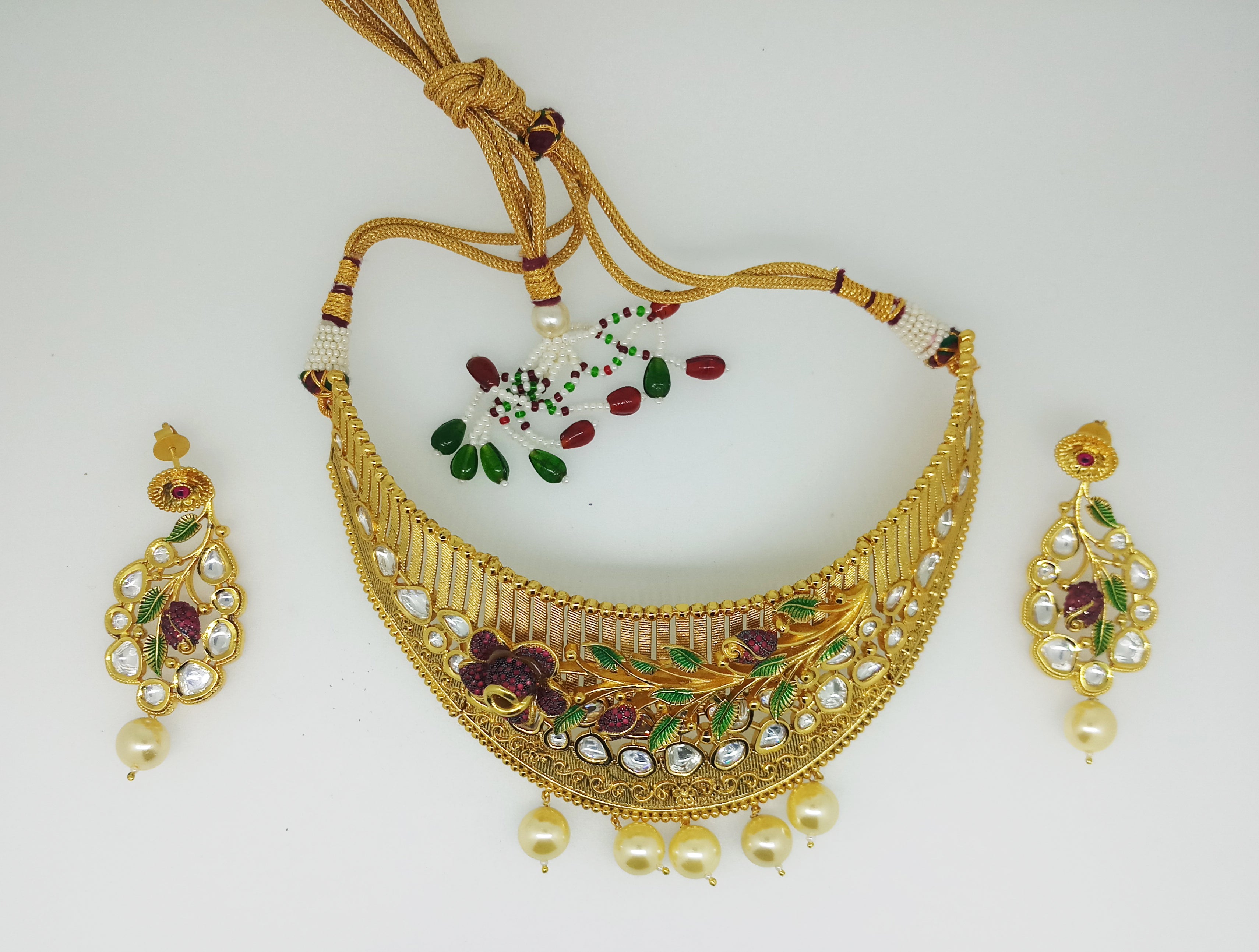 Floral Kundan Colored Stones Designer Choker Necklace Set