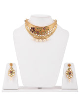 Floral Kundan Colored Stones Designer Choker Necklace Set