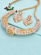 Traditional Hand Made White Meenakari Husli Necklace Set