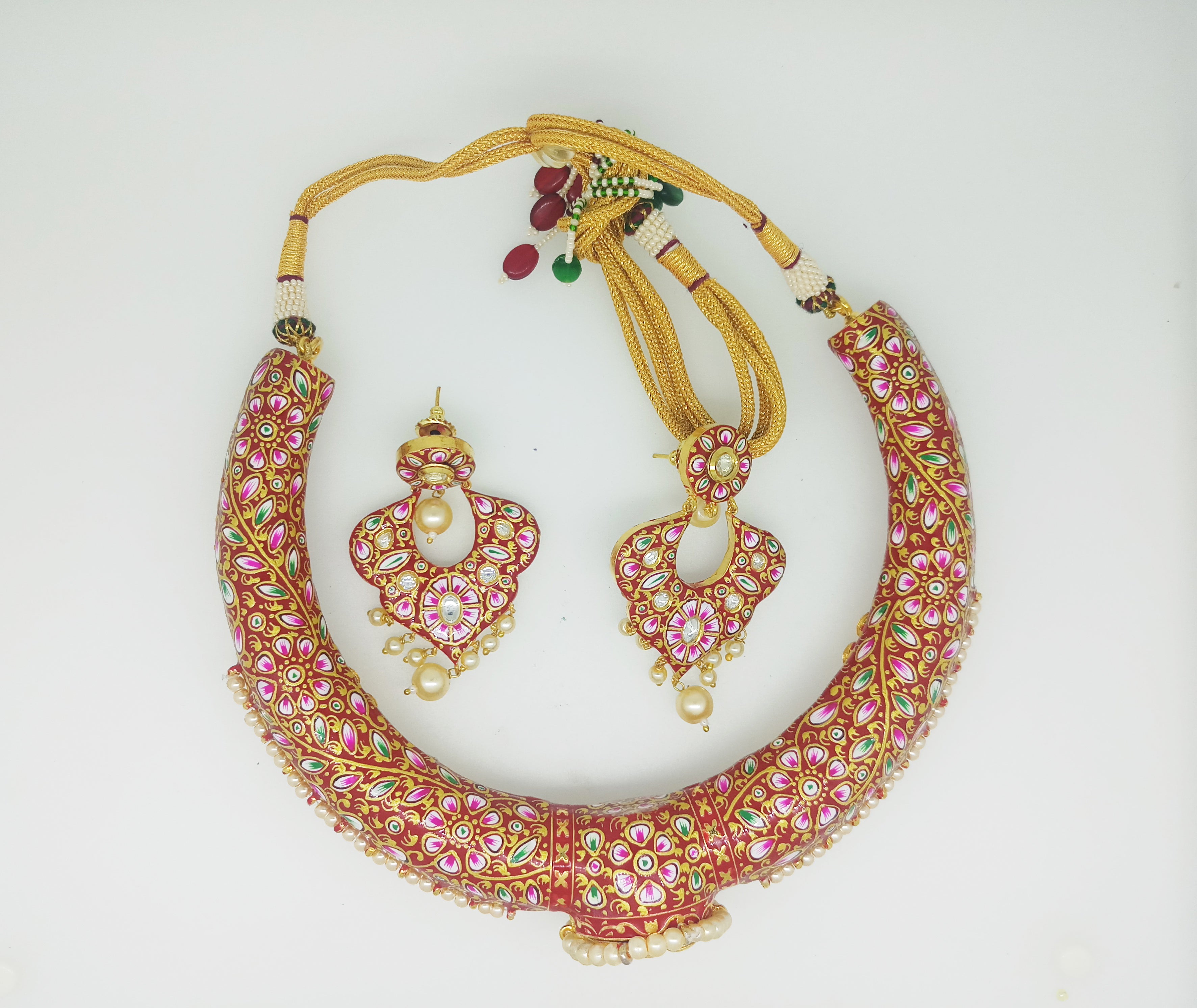 Traditional Hand Made Red Meenakari Husli Necklace Set