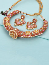 Traditional Hand Made Red Meenakari Husli Necklace Set