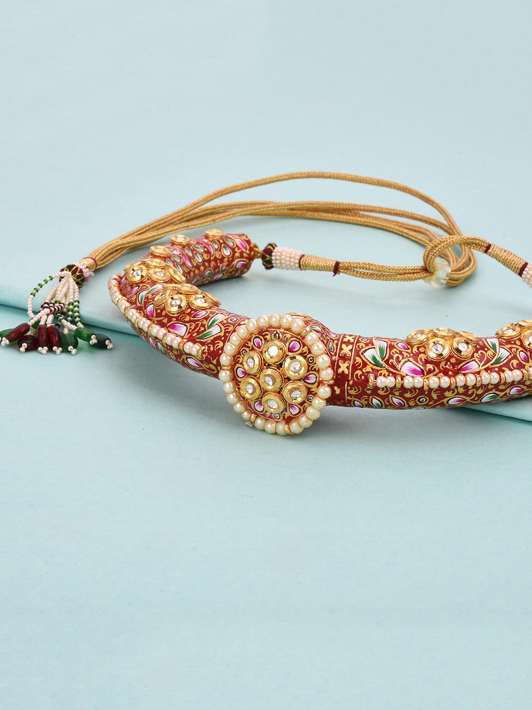 Traditional Hand Made Red Meenakari Husli Necklace Set