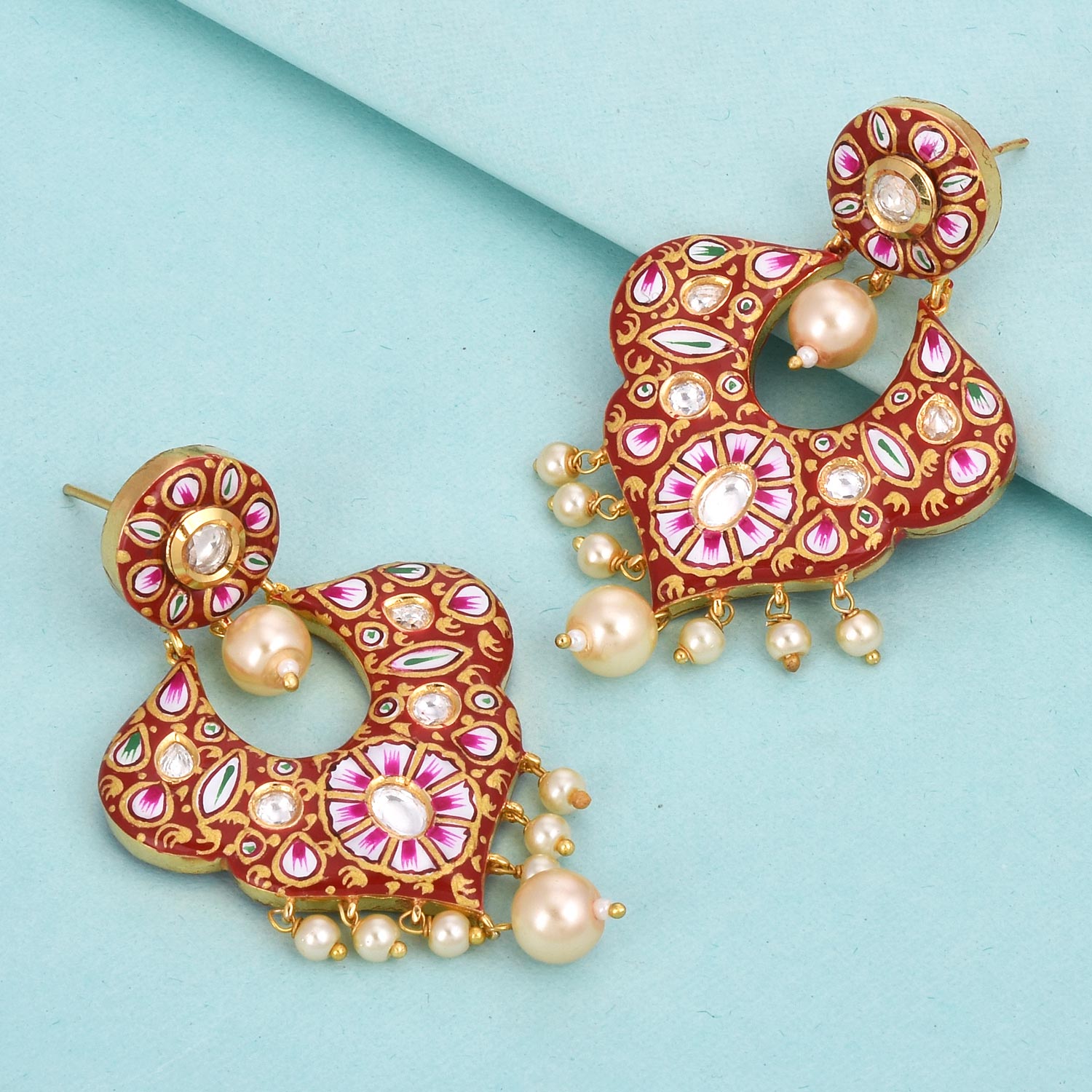 Traditional Hand Made Red Meenakari Husli Necklace Set