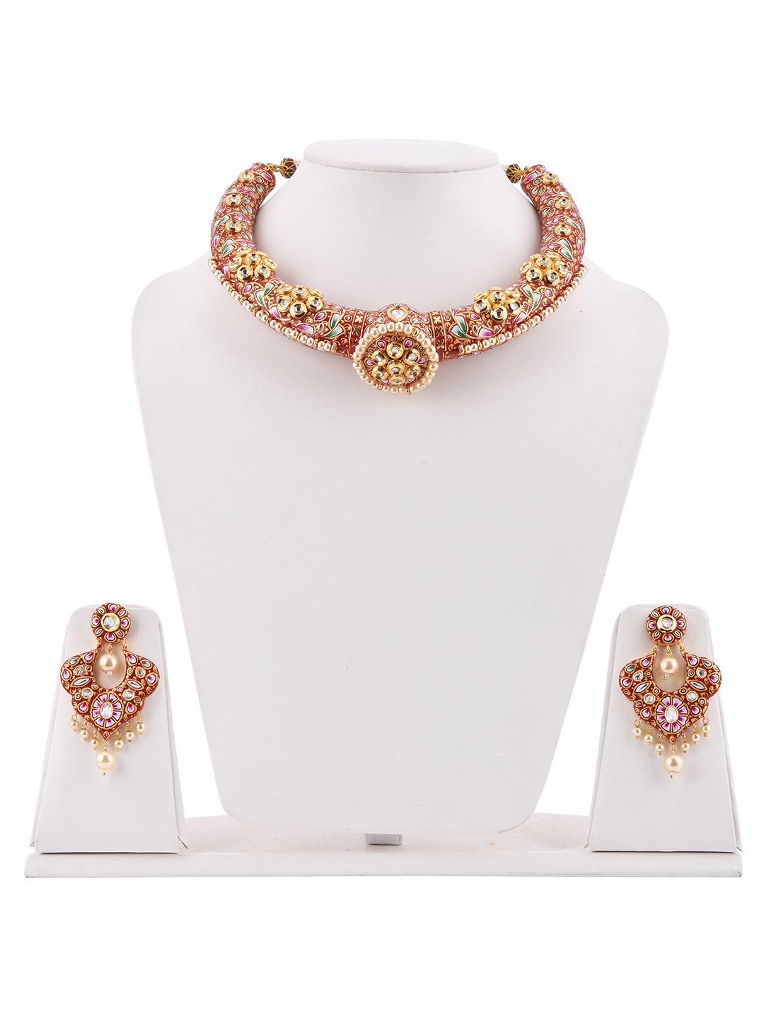 Traditional Hand Made Red Meenakari Husli Necklace Set