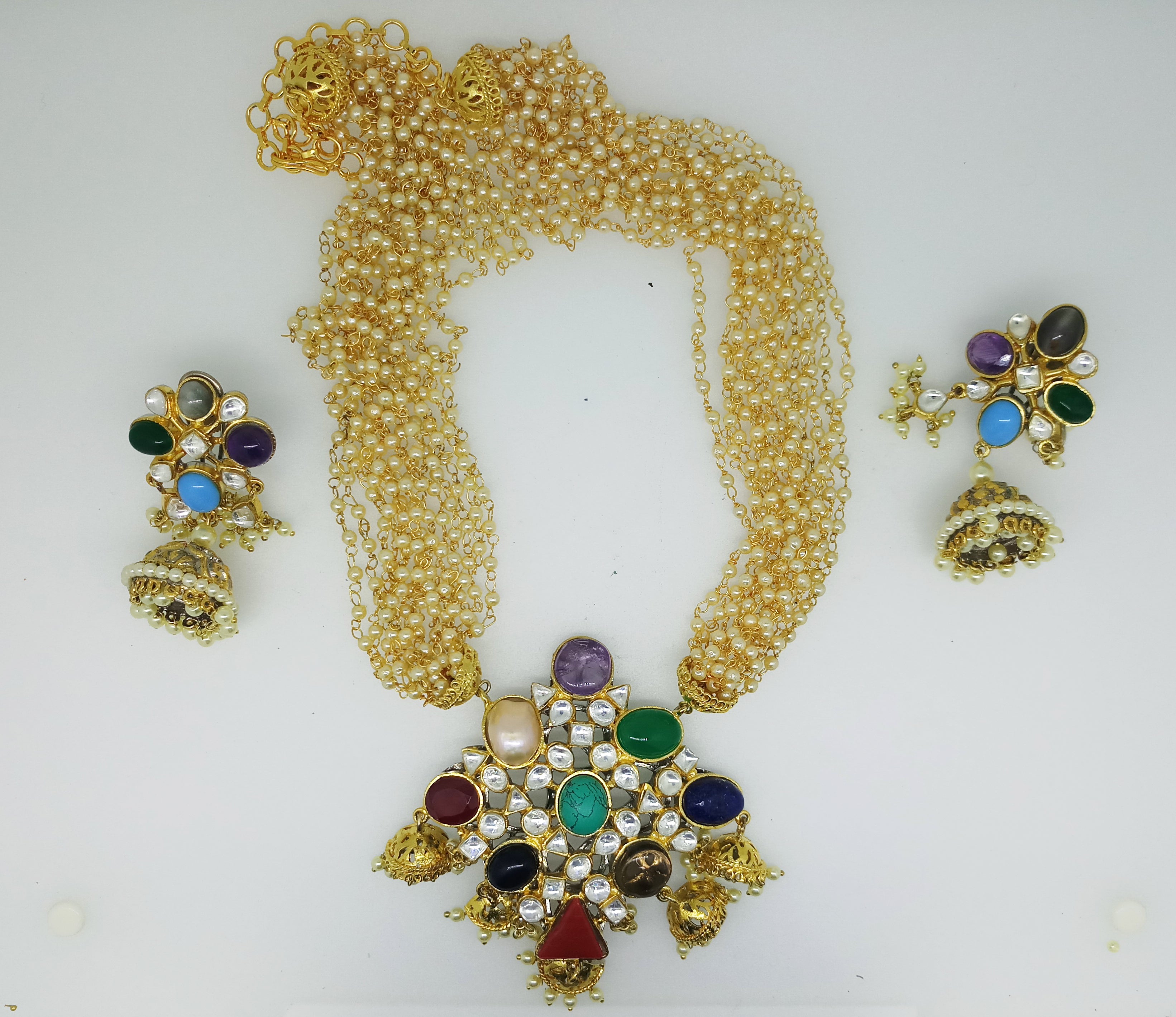 Traditional Navratan Multi Colored Designer Necklace Set