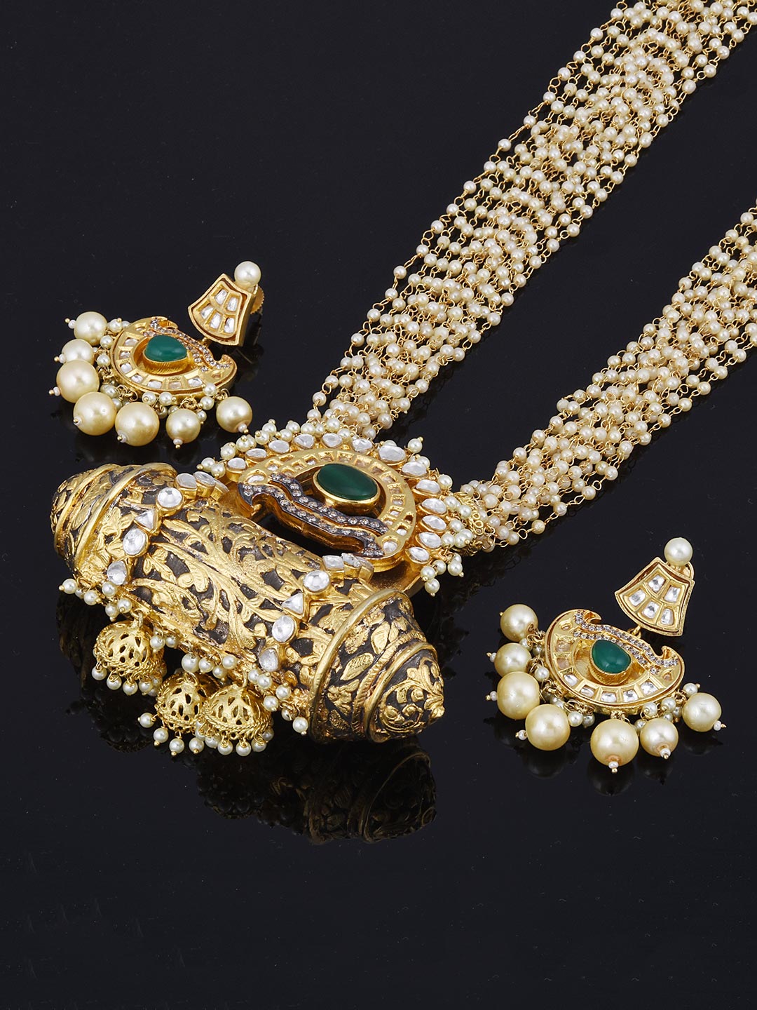 Traditional Designer Heavy Pearls Kundan Meena Necklace Set