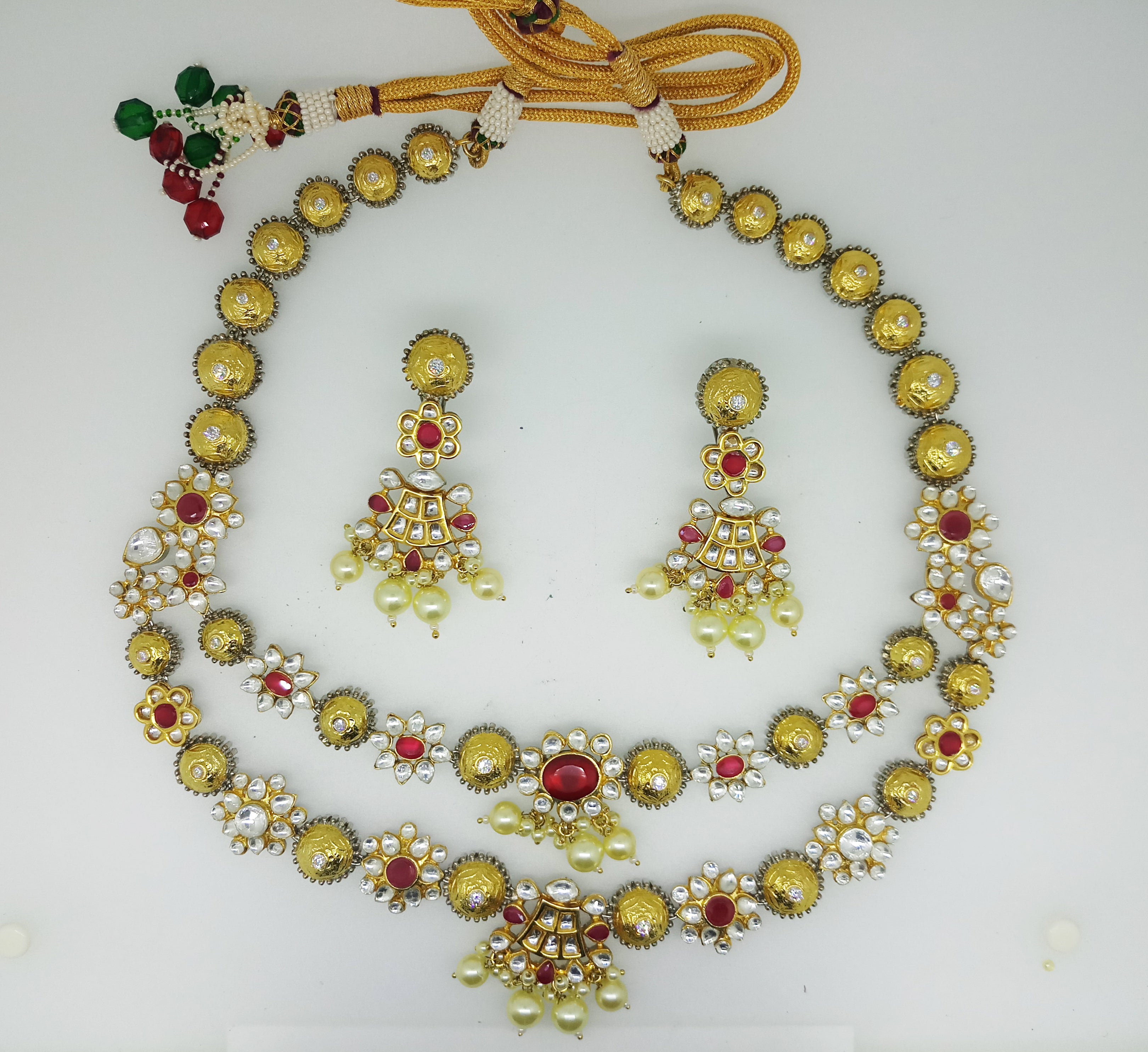 Floral Designer Kundan Red Stones Traditional Necklace Set