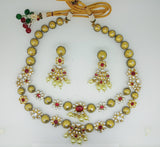 Floral Designer Kundan Red Stones Traditional Necklace Set