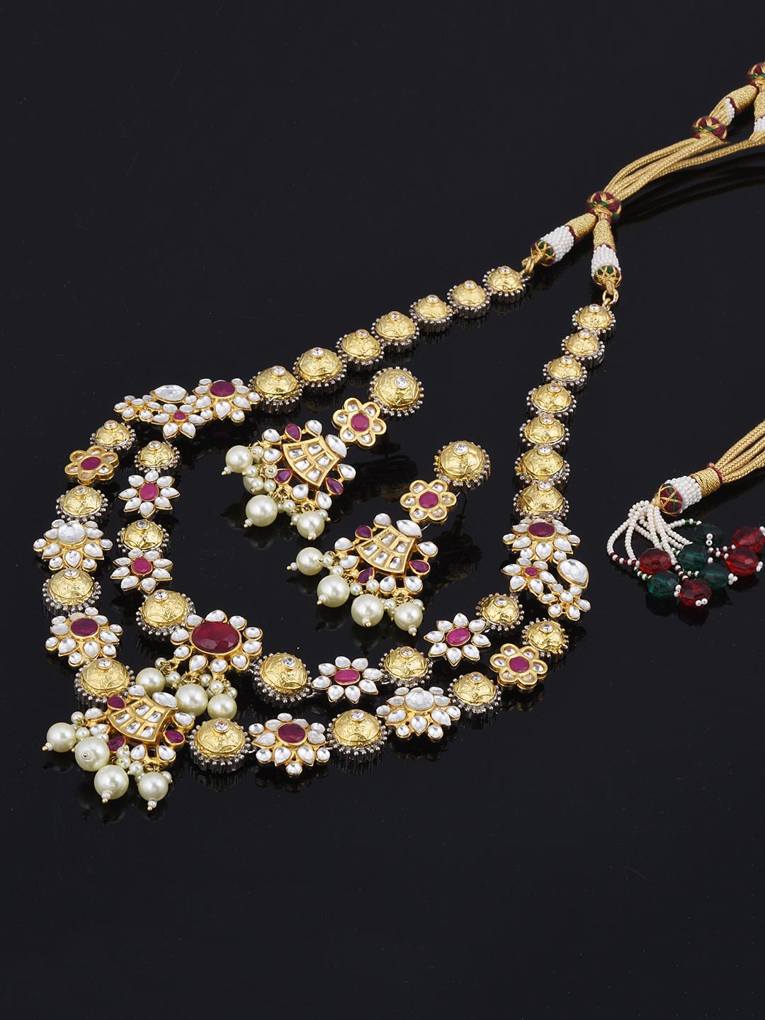 Floral Designer Kundan Red Stones Traditional Necklace Set