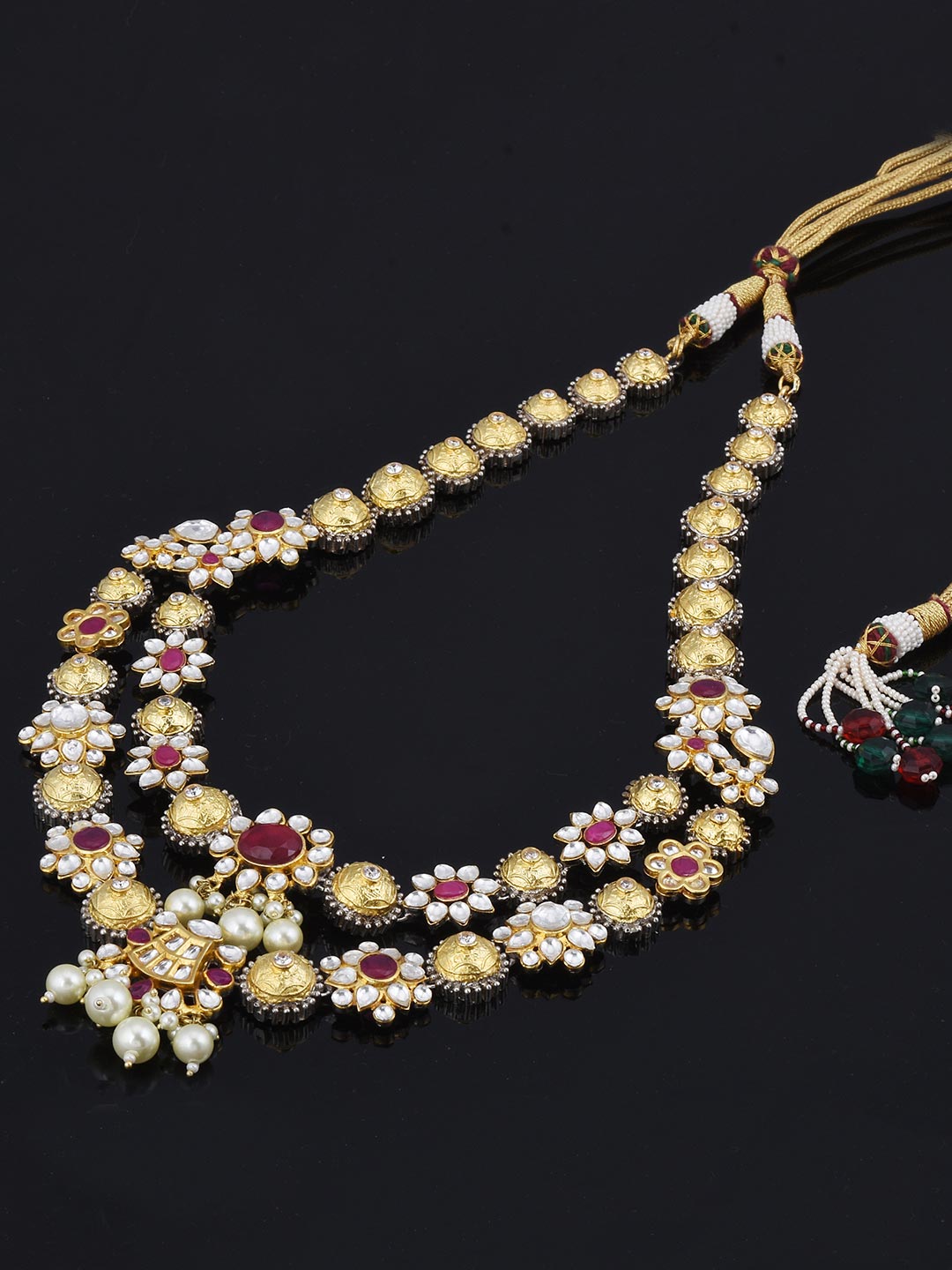 Floral Designer Kundan Red Stones Traditional Necklace Set