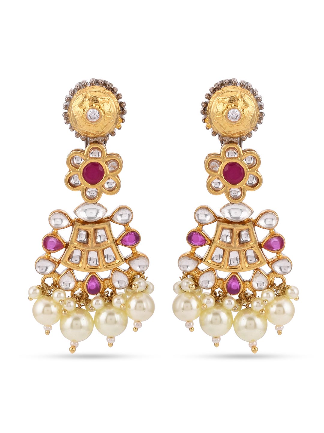 Floral Designer Kundan Red Stones Traditional Necklace Set