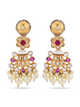 Floral Designer Kundan Red Stones Traditional Necklace Set