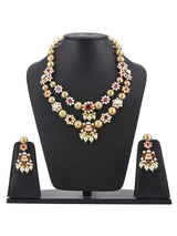 Floral Designer Kundan Red Stones Traditional Necklace Set