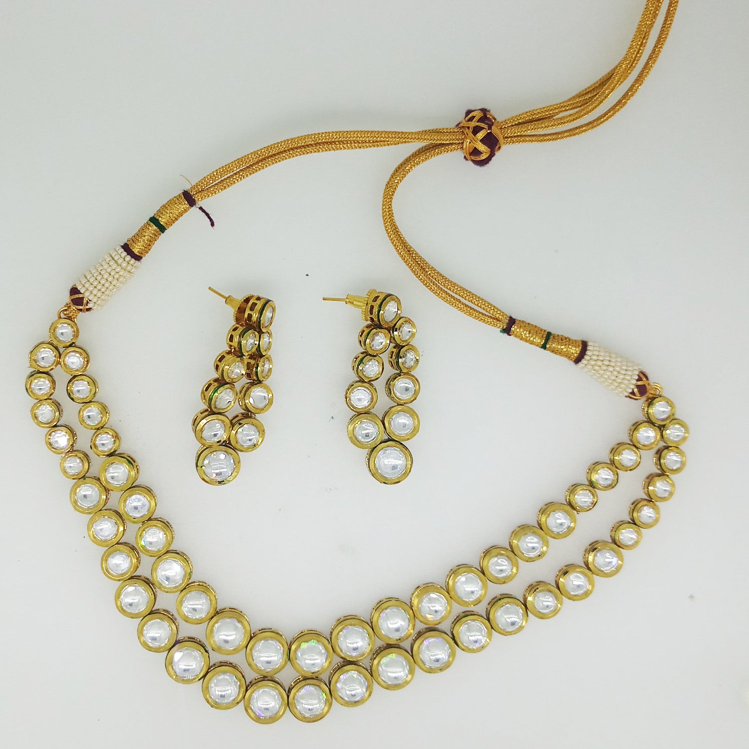 Two Liner Kundan Stones Graduating Necklace Set