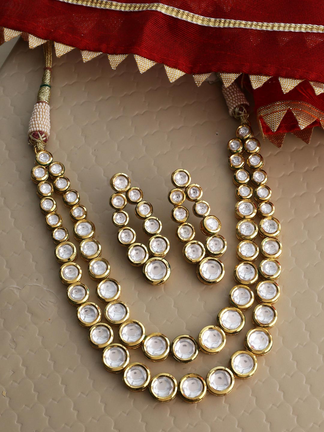 Two Liner Kundan Stones Graduating Necklace Set