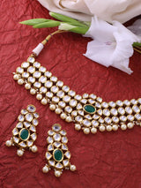 Traditional Green Stones and Pearls Designer Necklace Set