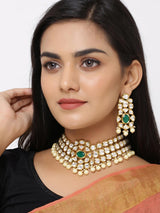 Traditional Green Stones and Pearls Designer Necklace Set