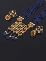 Designer Blue Fine Beaded With Antique Stones Traditional Necklace Set
