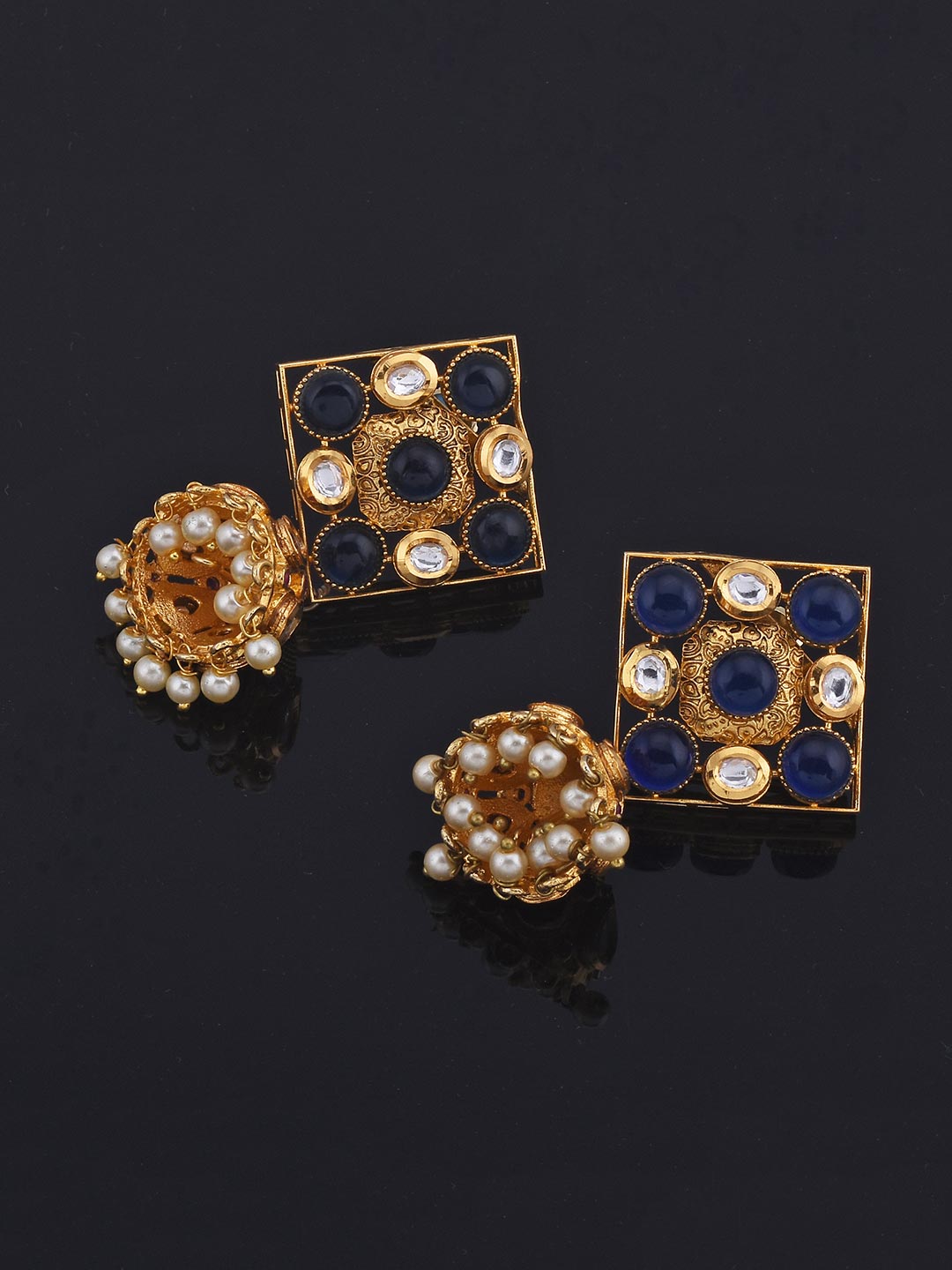 Designer Blue Fine Beaded With Antique Stones Traditional Necklace Set