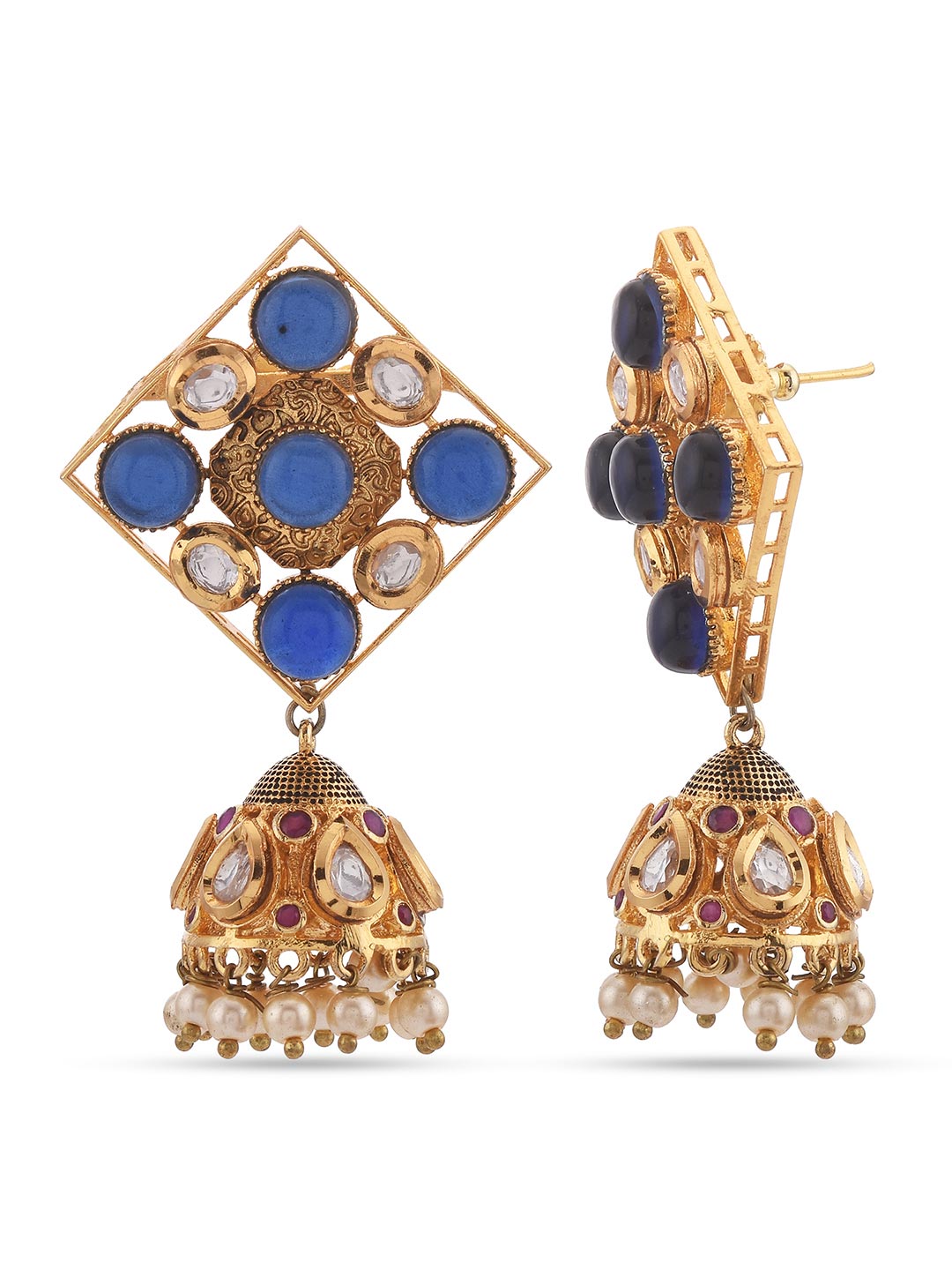 Designer Blue Fine Beaded With Antique Stones Traditional Necklace Set