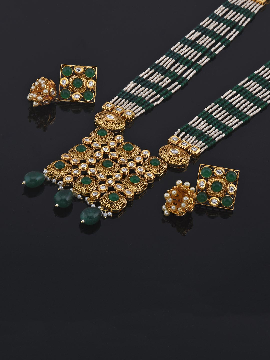 Designer Fine Beaded With Antique Stones Traditional Necklace Set