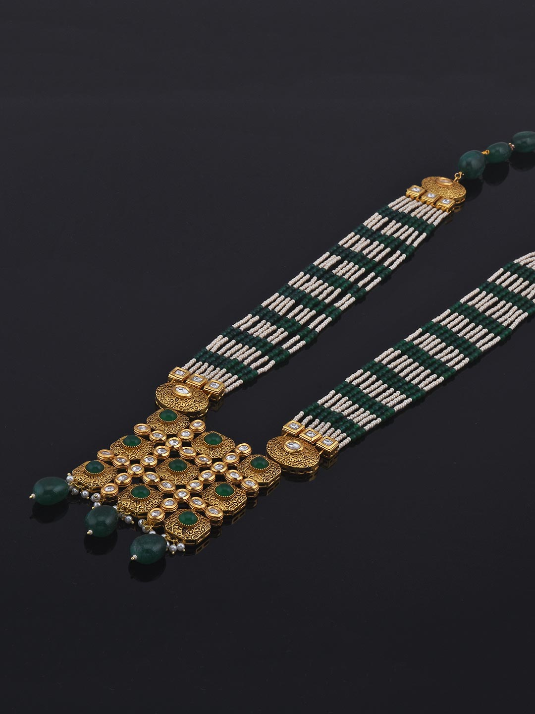 Designer Fine Beaded With Antique Stones Traditional Necklace Set