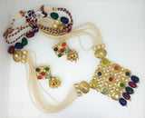 Designer Fine Beaded With Antique Colored Stones Traditional Necklace Set