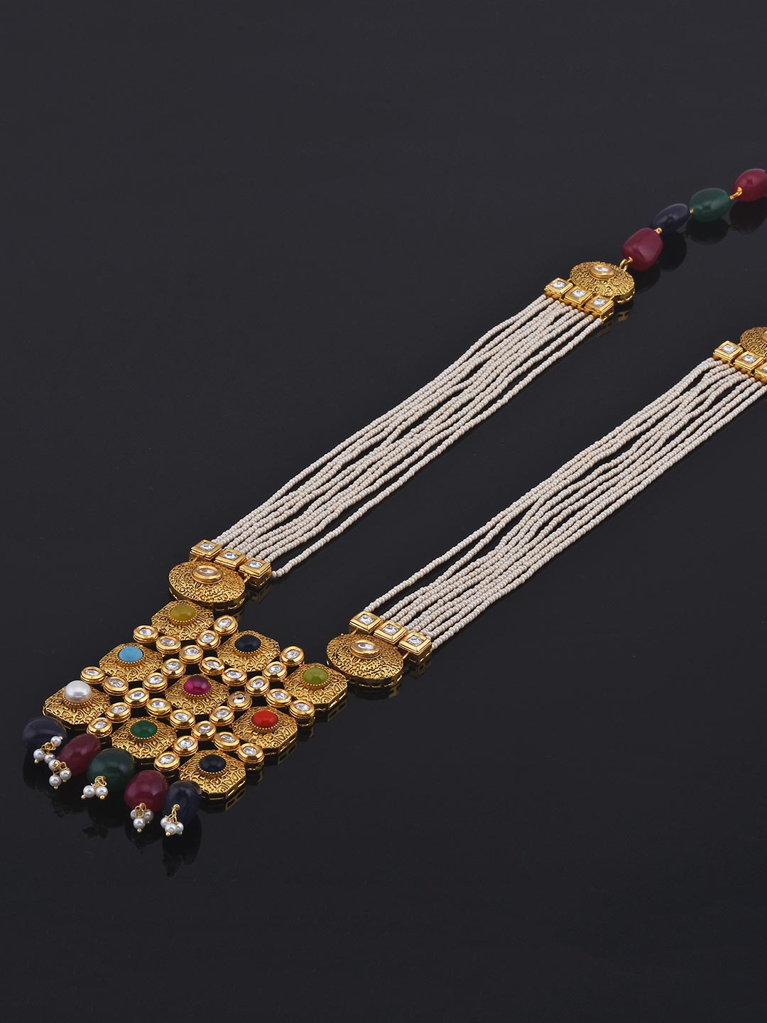 Designer Fine Beaded With Antique Colored Stones Traditional Necklace Set