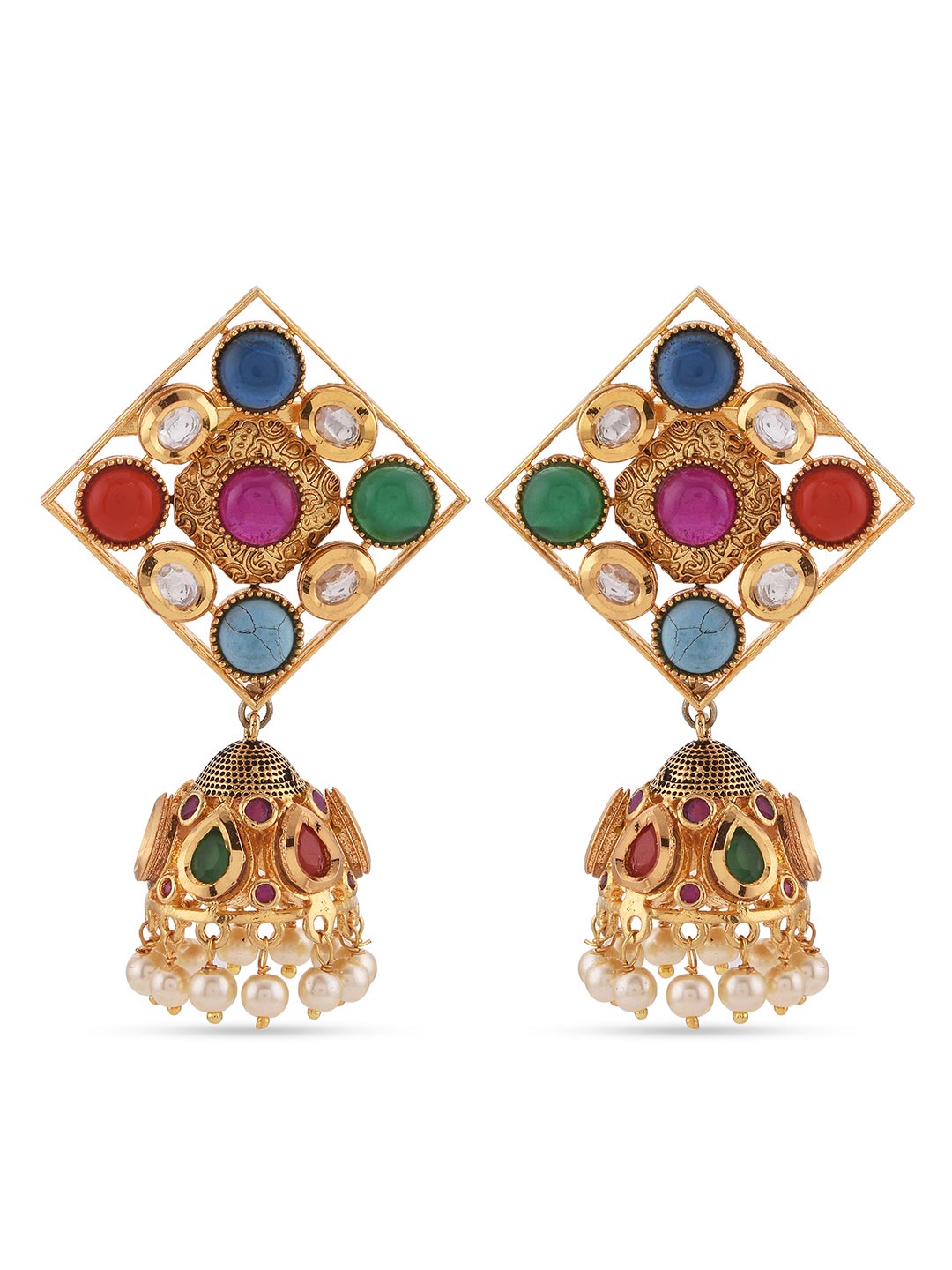 Designer Fine Beaded With Antique Colored Stones Traditional Necklace Set