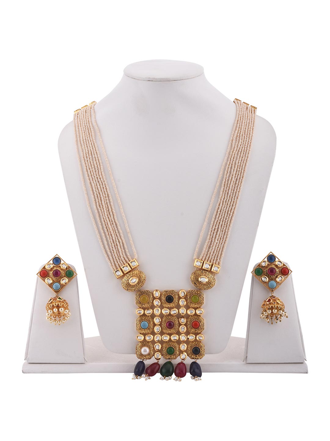 Designer Fine Beaded With Antique Colored Stones Traditional Necklace Set