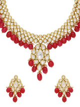 Traditional Red Stones Kundan Meena Necklace Set
