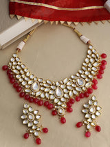 Fusion Kundan and American Diamonds Designer Red Stones Necklace Set